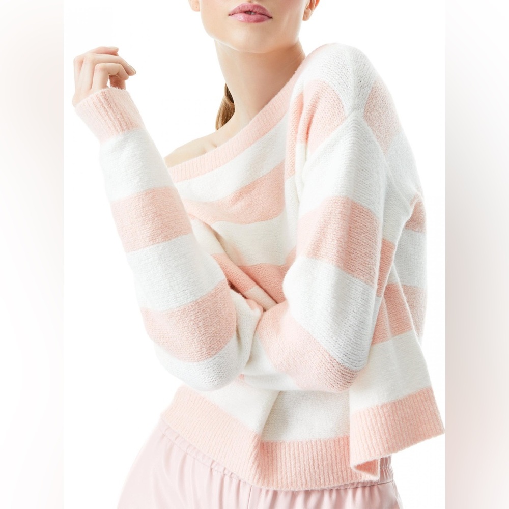 NWT $350 Alice + Olivia Bauer Off the Shoulder Stripe Sweater